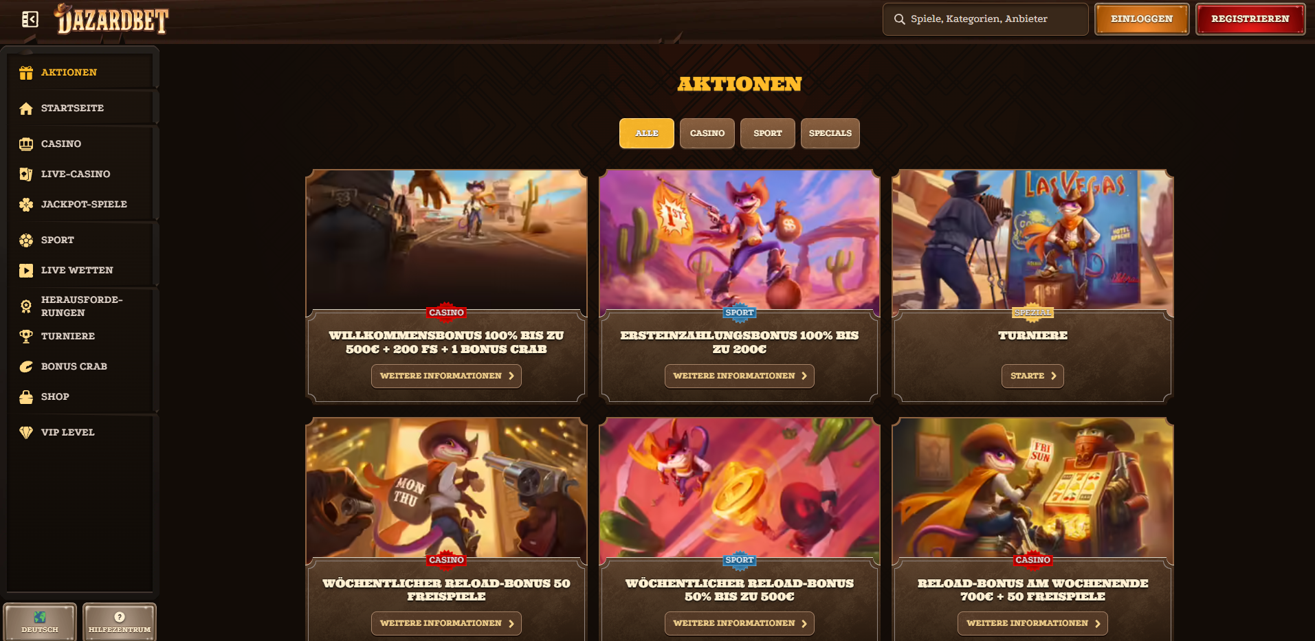 DazardBet Spieleauswahl