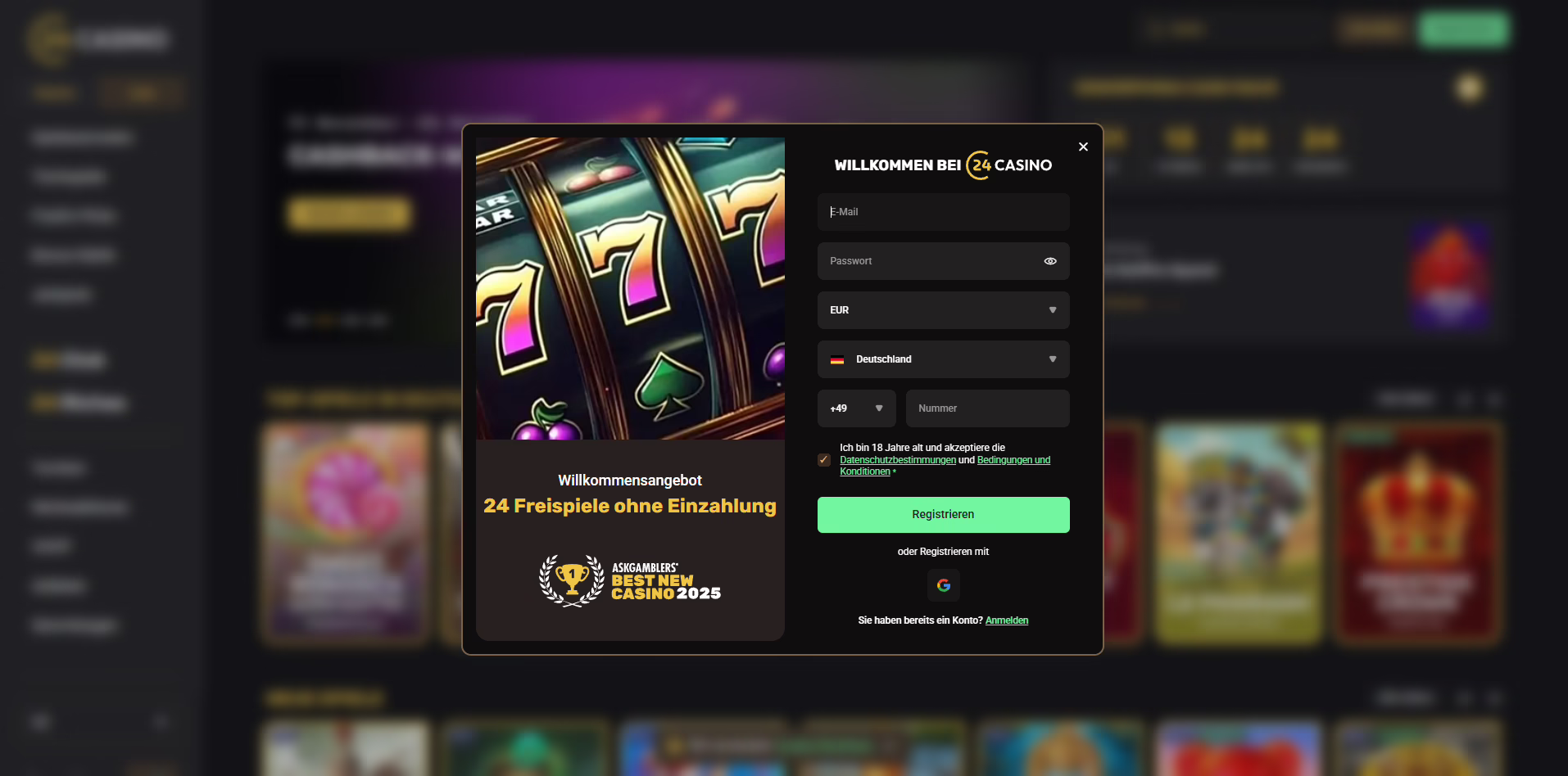 24Casino Anmeldeprozess