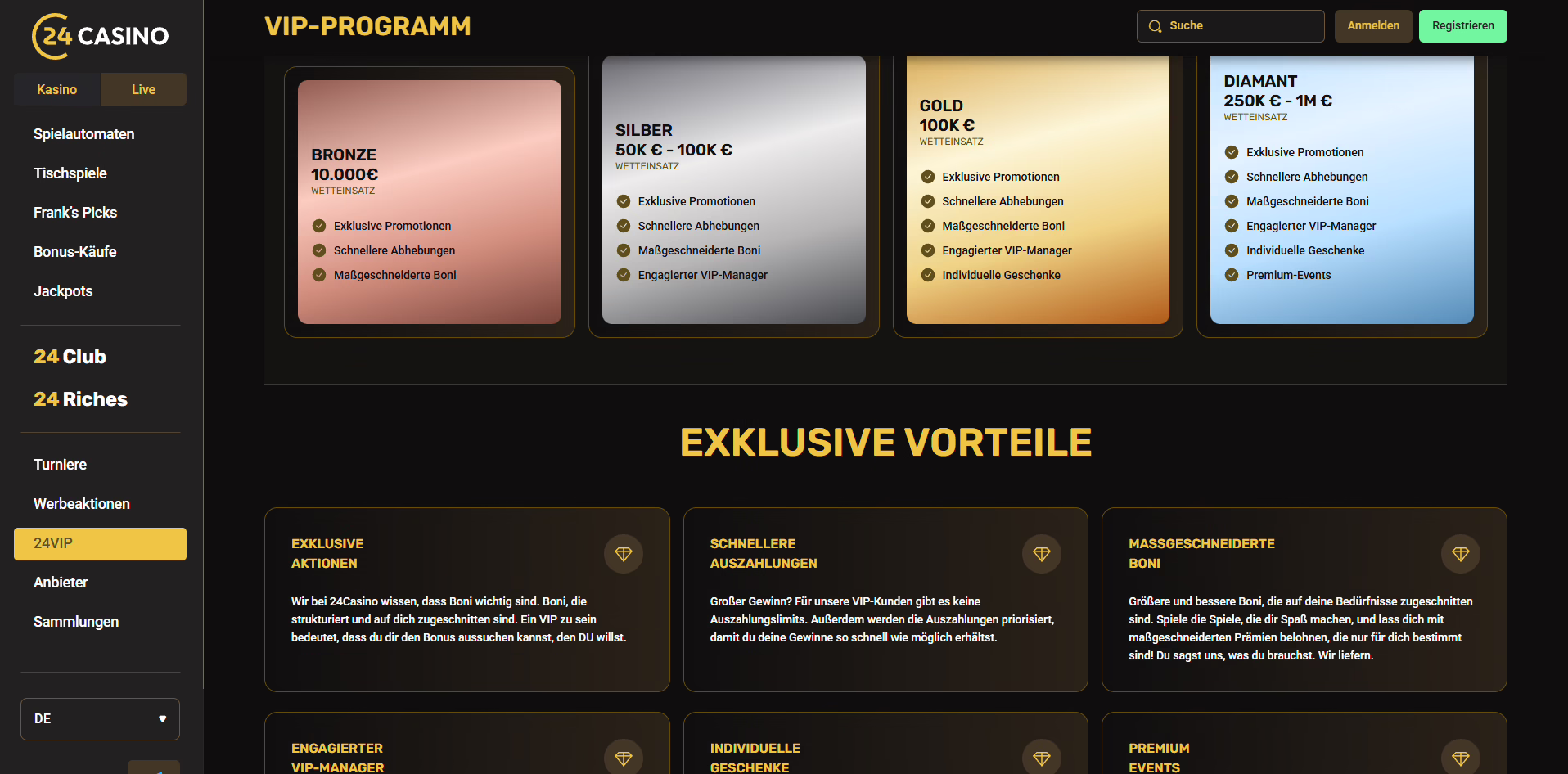 24Casino VIP-Programm Stufen