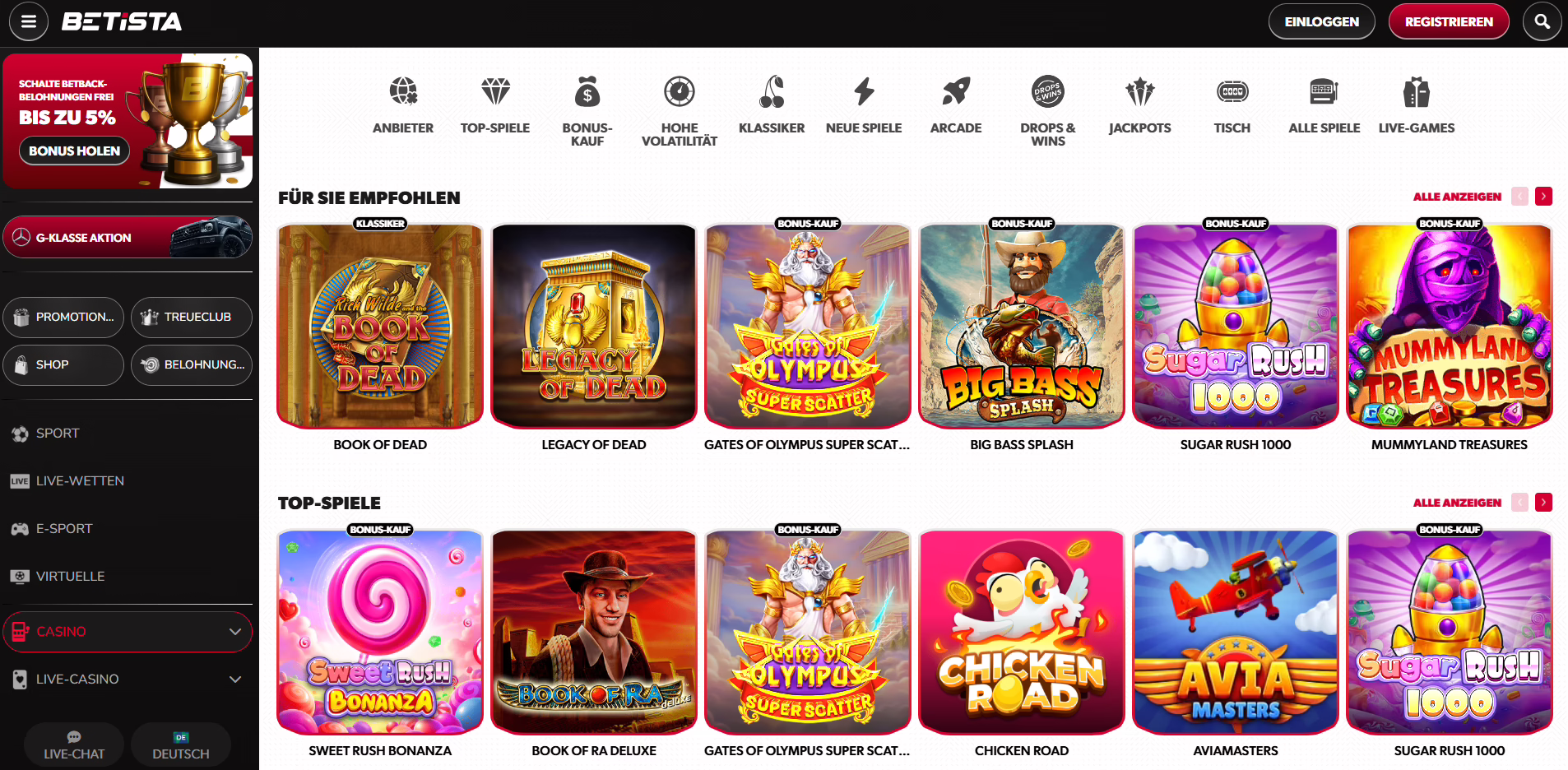 Betista Casino Slots Übersicht