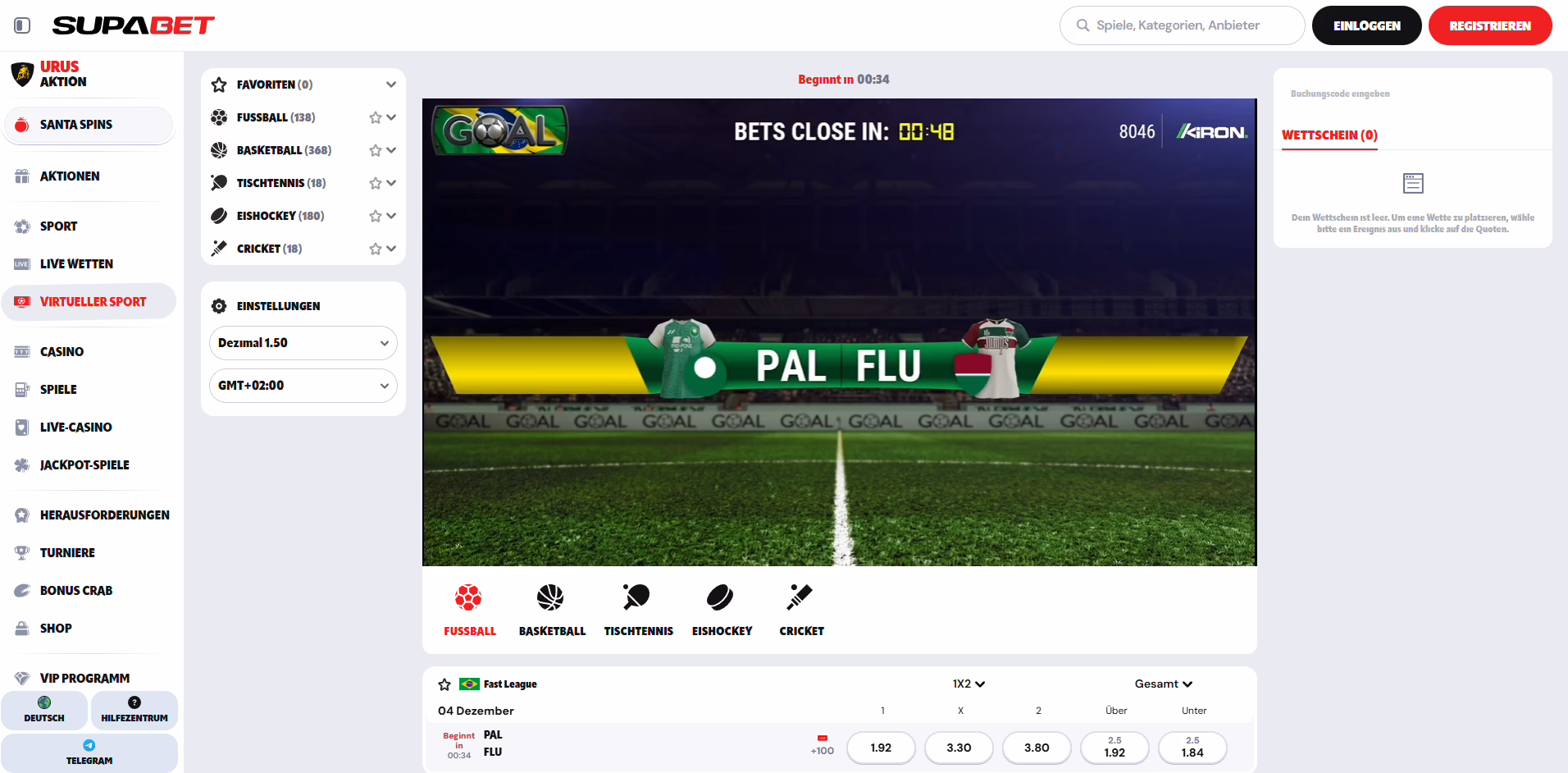 Supabet Casino Virtuelle Sportwetten - Rund um die Uhr verfügbar