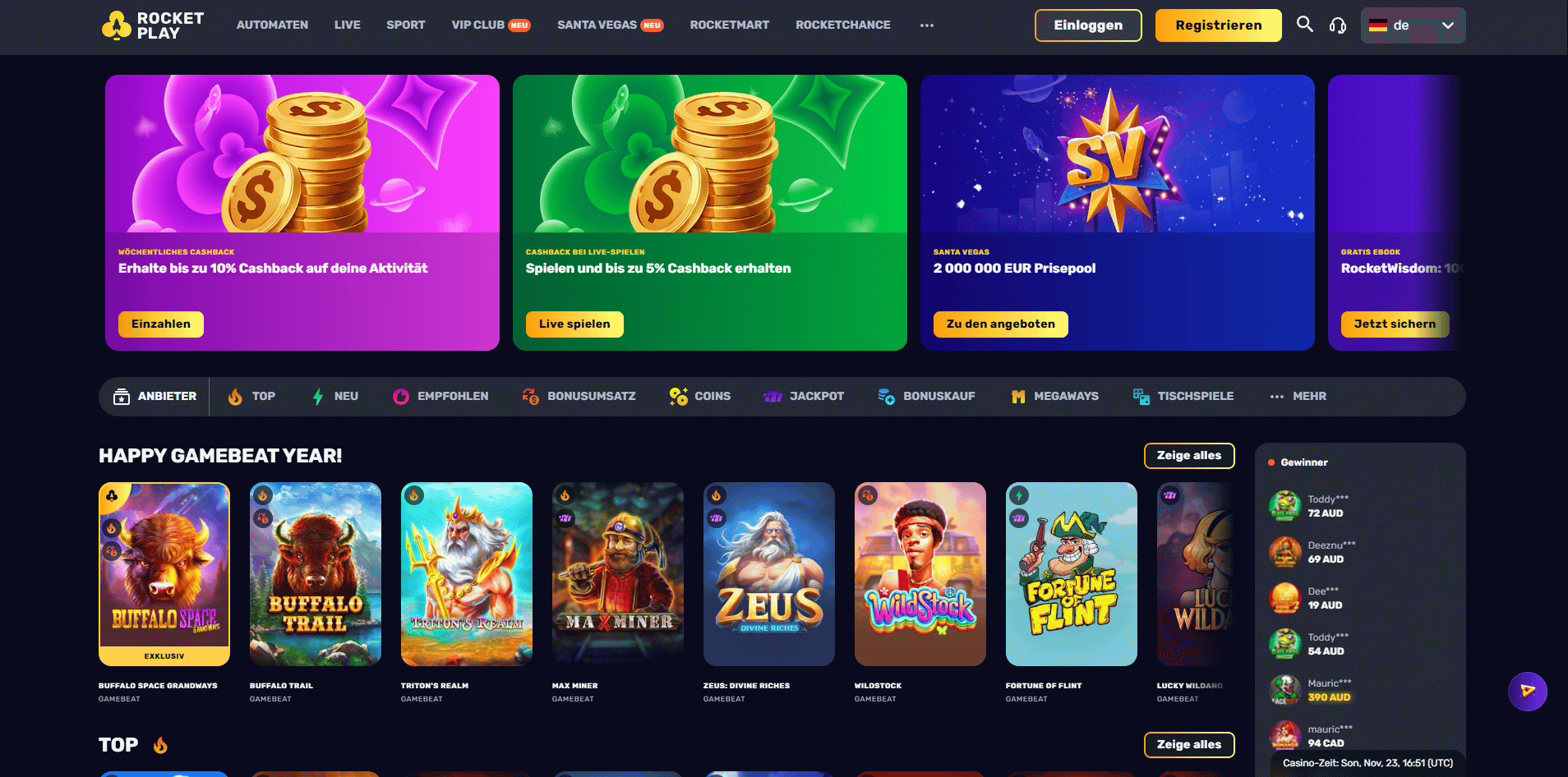 RocketPlay Casino Startseite